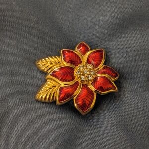 Vintage Monet Poinsettia Christmas Holiday Brooch Signed